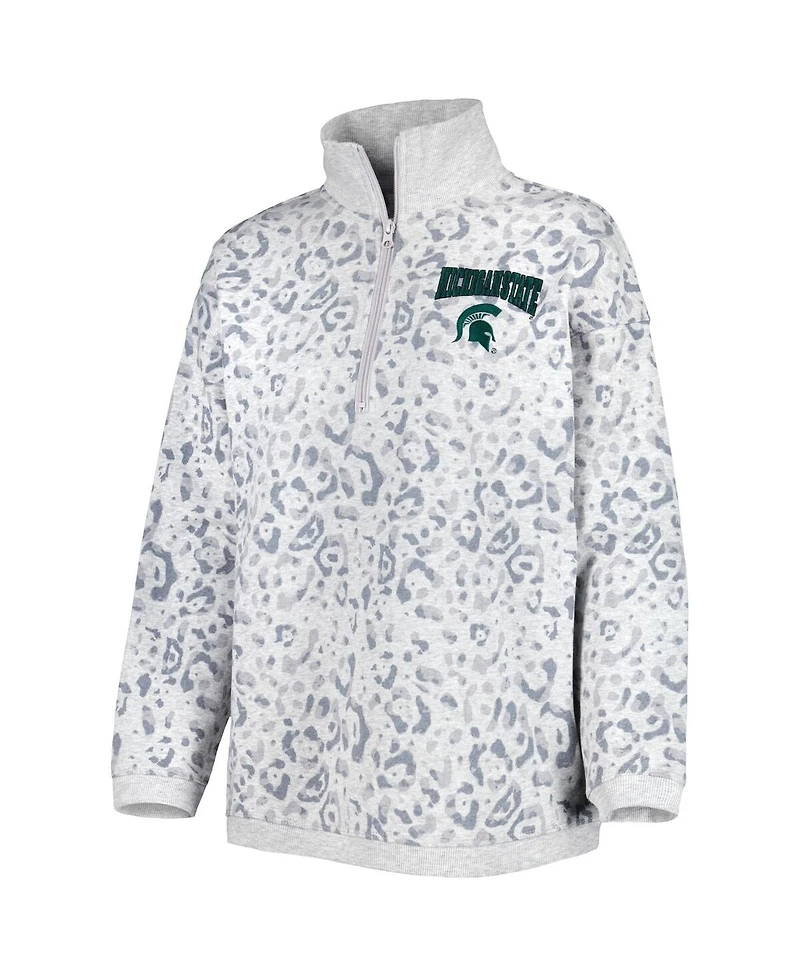 Women's Gameday Couture Heather Gray Michigan State Spartans Leopard Quarter-Zip Sweatshirt