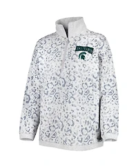 Women's Gameday Couture Heather Gray Michigan State Spartans Leopard Quarter-Zip Sweatshirt