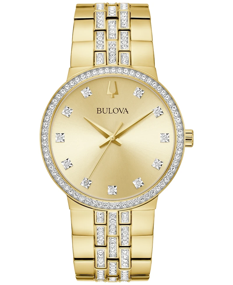 Bulova Men's Crystal Gold-Tone Stainless Steel Bracelet Watch 40mm & Necklace Box Set