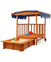 Wooden Retractable Sandbox with Cover & Built-in Wheels Kids