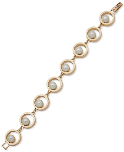 Karl Lagerfeld Paris Gold-Tone Imitation Pearl Circle Link Bracelet