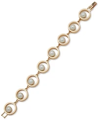 Karl Lagerfeld Paris Gold-Tone Imitation Pearl Circle Link Bracelet