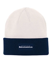 Big Boys Cream, College Navy Seattle Seahawks Bone Cuffed Knit Hat