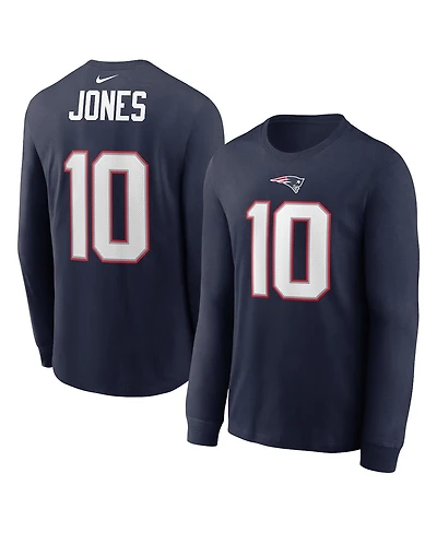 Men's Nike Mac Jones Navy New England Patriots Player Name and Number Long Sleeve T-shirt