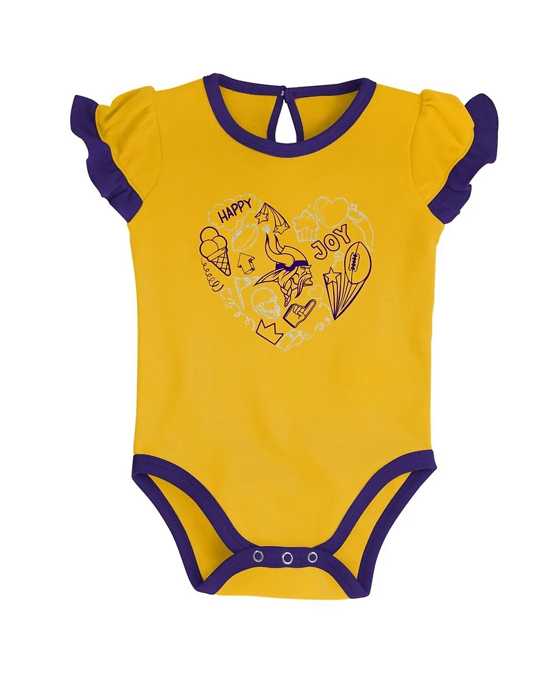 Newborn and Infant Boys and Girls Purple, Gold Minnesota Vikings Too Much Love Two-Piece Bodysuit Set