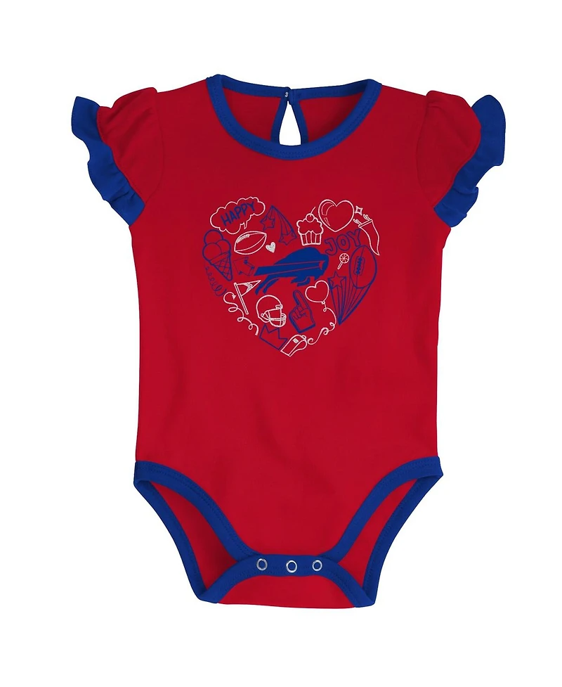 Newborn and Infant Boys Girls Royal, Red Buffalo Bills Too Much Love Two-Piece Bodysuit Set