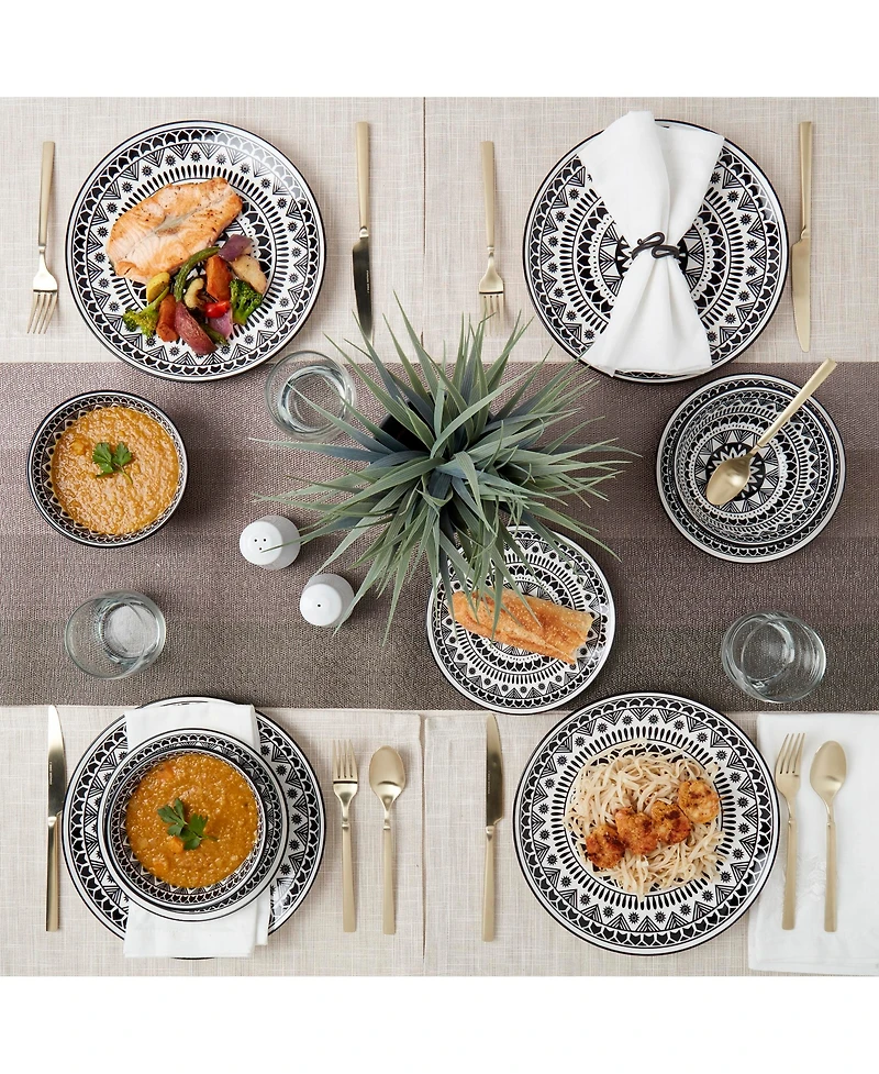 Tabletops Unlimited 12 Pc. Black Pad Print Dinnerware Set, Service for 4
