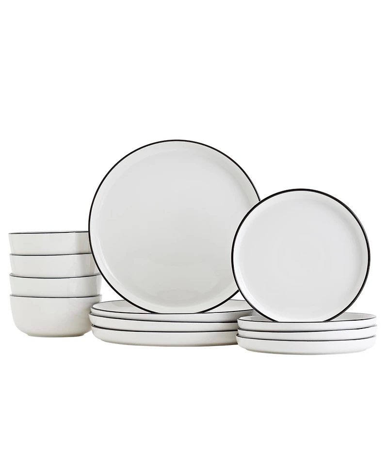 Tabletops Unlimited 12 Pc. Black Rim Dinnerware Set, Service for 4