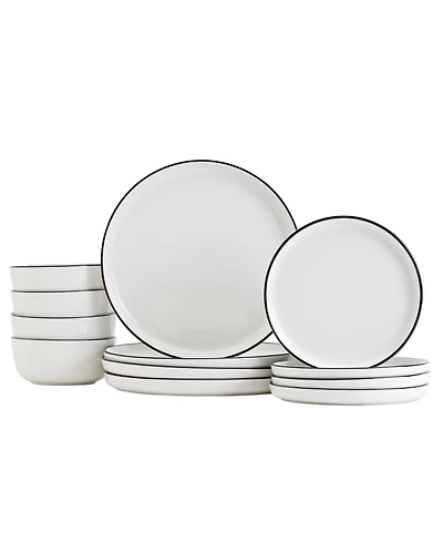 Tabletops Unlimited 12 Pc. Black Rim Dinnerware Set, Service for 4