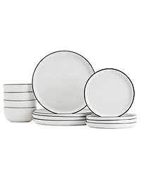 Tabletops Unlimited 12 Pc. Black Rim Dinnerware Set, Service for 4