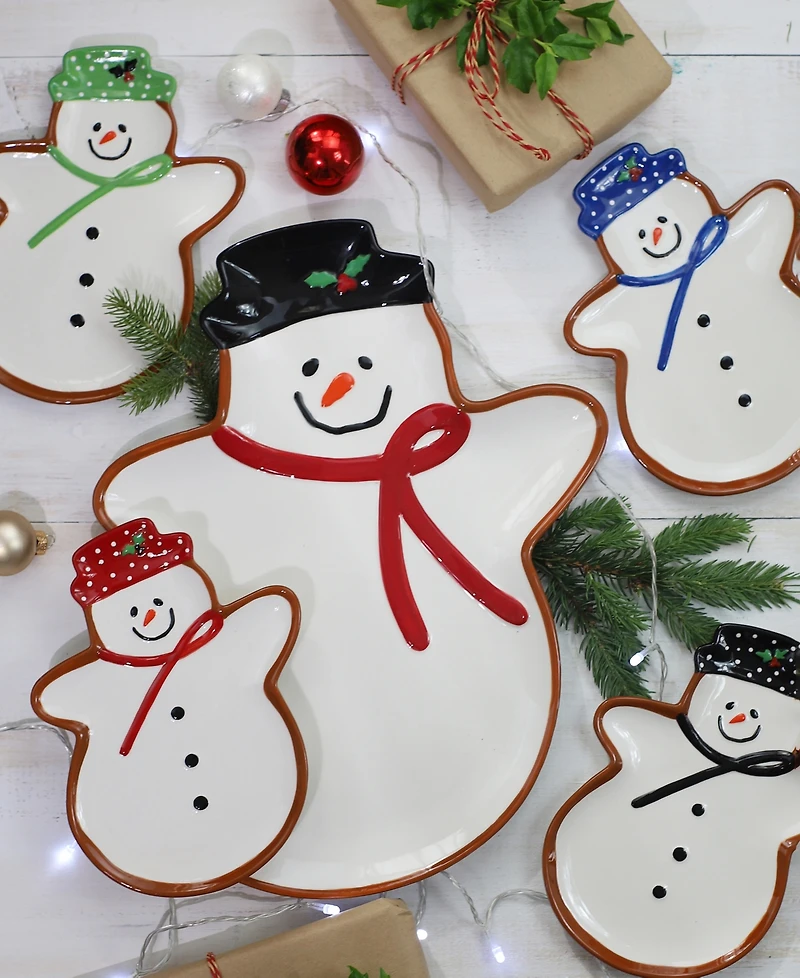Euro Ceramica Winterfest Snowman Plates, Set of 4