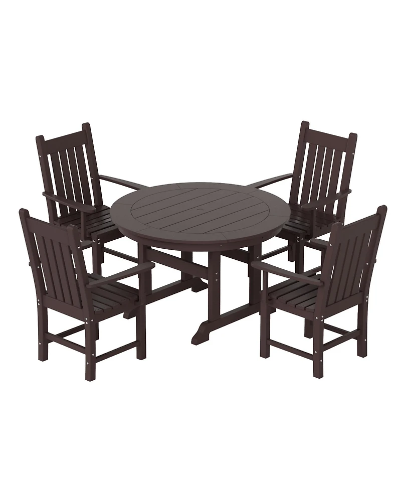 WestinTrends 5 Piece Outdoor Patio Dining Set Round Table and Armchair