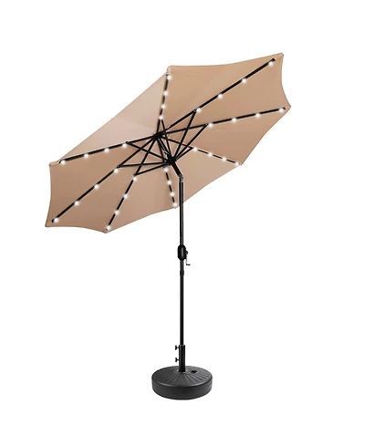 9 ft. Patio Solar Power Led lights Market Umbrella with Black Round Base