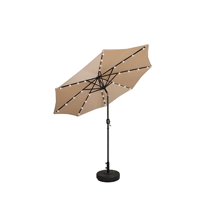9 ft. Patio Solar Power Led lights Market Umbrella with Bronze Round Base