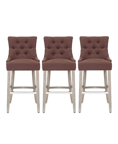29" Linen Tufted Buttons Upholstered Wingback Bar Stool (Set of