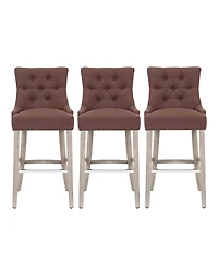 29" Linen Tufted Buttons Upholstered Wingback Bar Stool (Set of