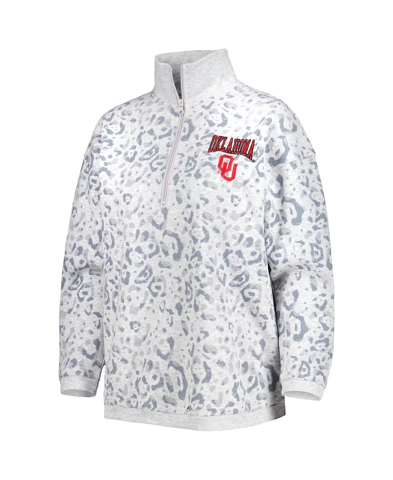 Women's Gameday Couture Heather Gray Oklahoma Sooners Leopard Quarter-Zip Sweatshirt