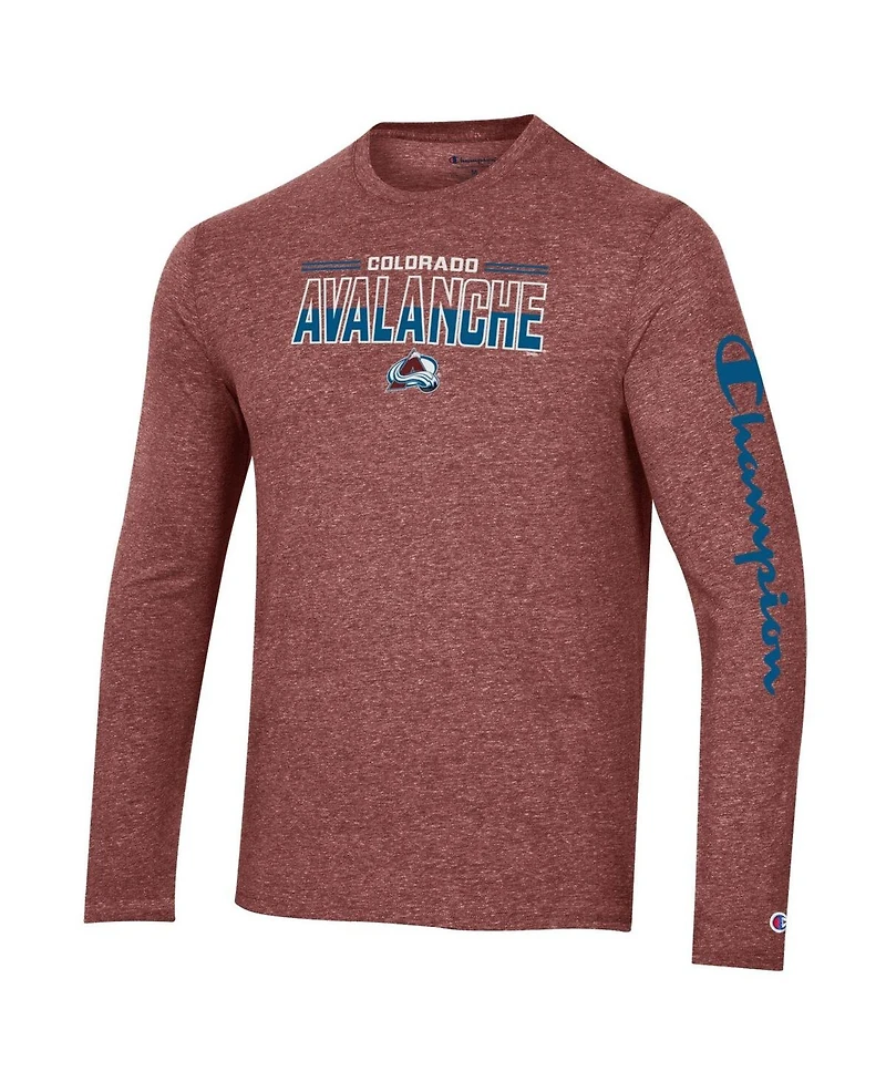 Men's Champion Heather Burgundy Colorado Avalanche Tri-Blend Long Sleeve T-shirt