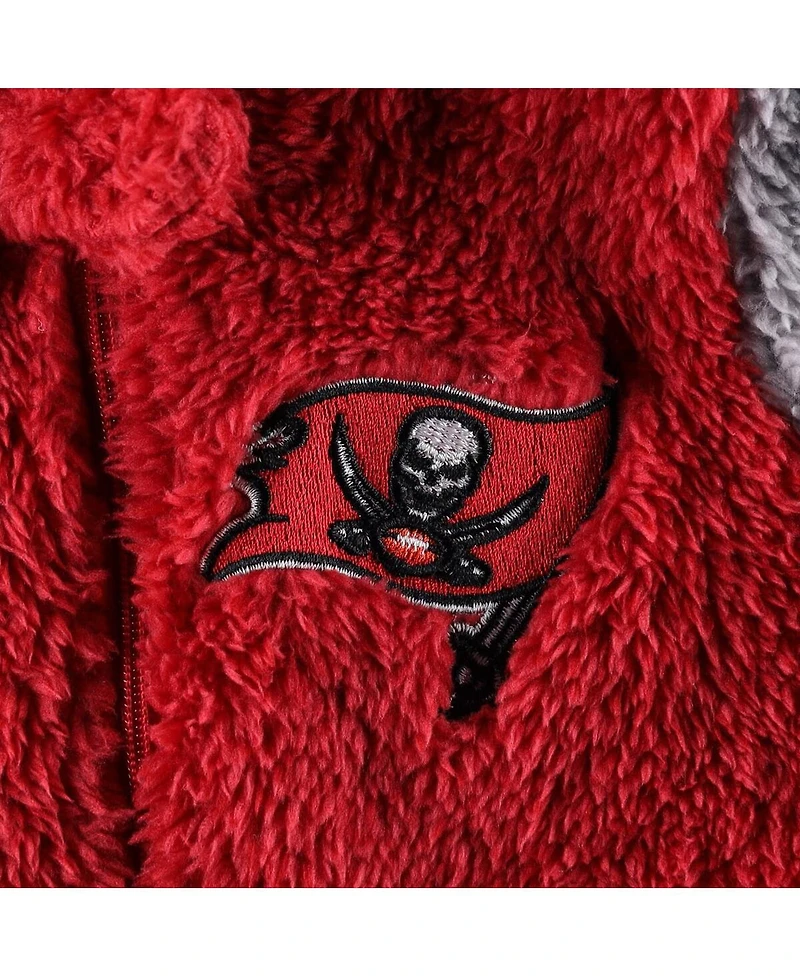 Newborn and Infant Boys Girls Red, Gray Tampa Bay Buccaneers Game Nap Teddy Fleece Bunting Full-Zip Sleeper