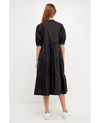 English Factory Women's Short Puff Sleeve Midi Dress