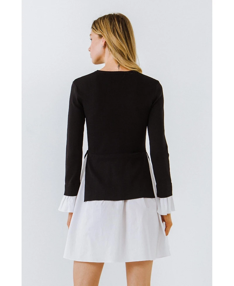 English Factory Women's Poplin Combo Knit Dress