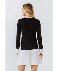 English Factory Women's Poplin Combo Knit Dress