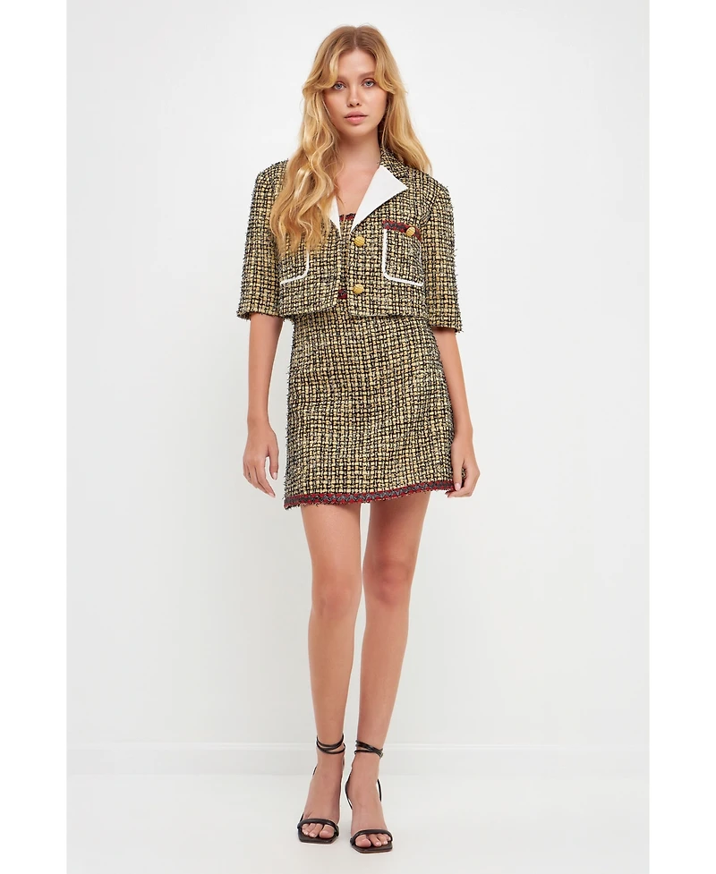 English Factory Women's Cropped Tweed Jacket