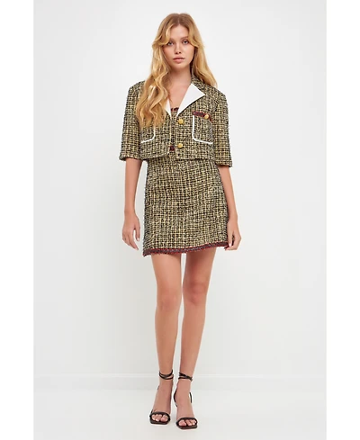 English Factory Women's Cropped Tweed Jacket