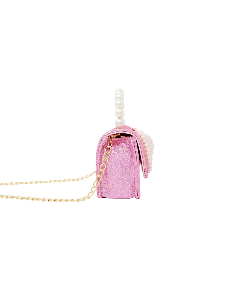 Tiny Treats Girls Pink Sparkle Bow Pearl Handle Bag