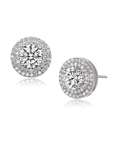 Cubic Zirconia Sterling Silver round Haloed Stud Earrings