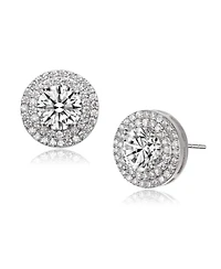 Cubic Zirconia Sterling Silver round Haloed Stud Earrings
