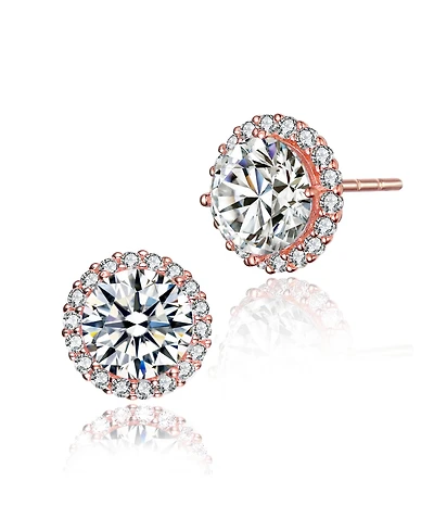 Sterling Silver Clear Round Cubic Zirconia with Pronged Halo Small Zirconias Button Style Earrings