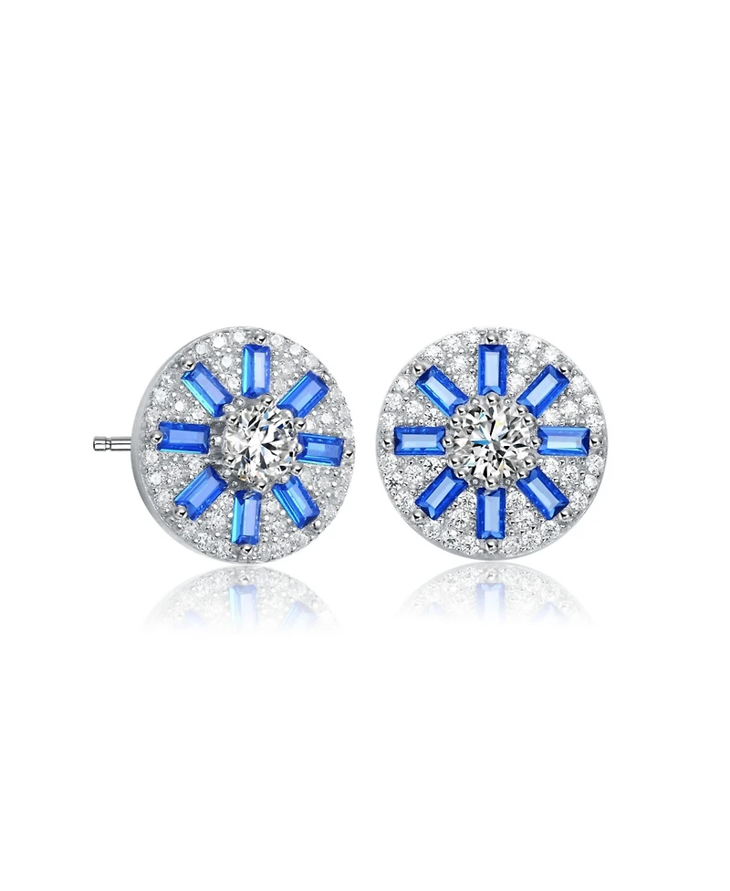 Sterling Silver Baguette and Round Cubic Zirconia Stud Earrings