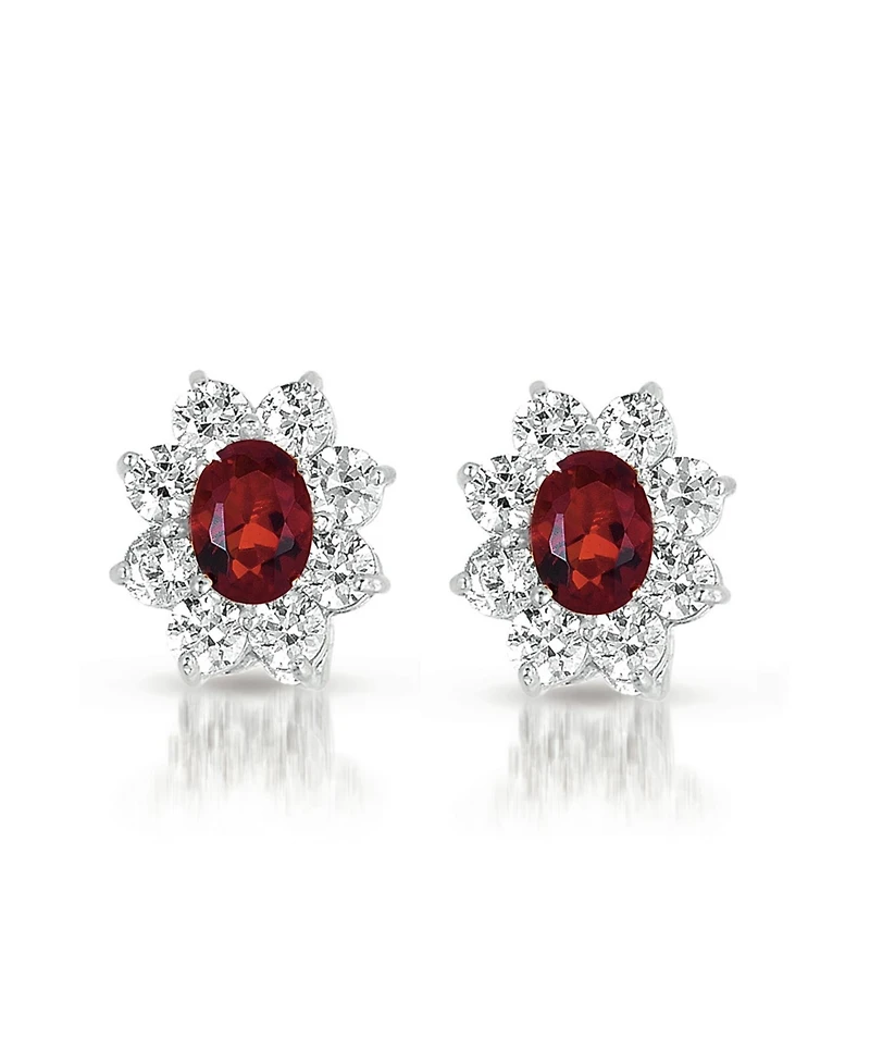 Sterling Silver White Gold Plated Flower Shape Earrings