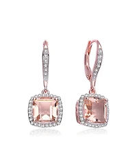 Sterling Silver 18K Rose Gold Plated Pink Cubic Zirconia Drop Earrings