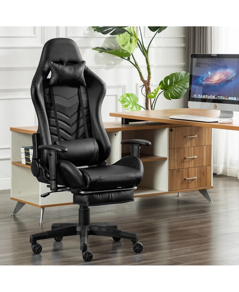GameFitz Adjustable Gaming Chair with Retractable Foot Rest