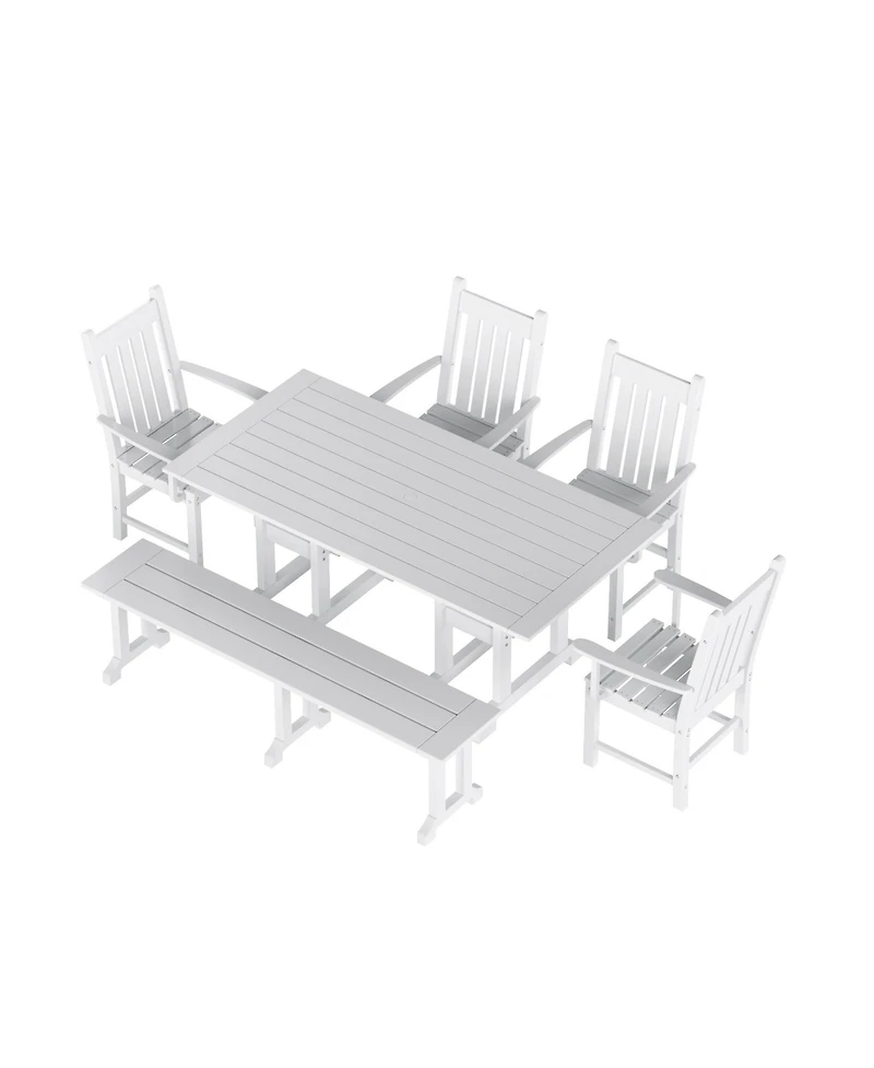 WestinTrends 6 Piece Outdoor Patio Dining Set Table and Bench Armchair