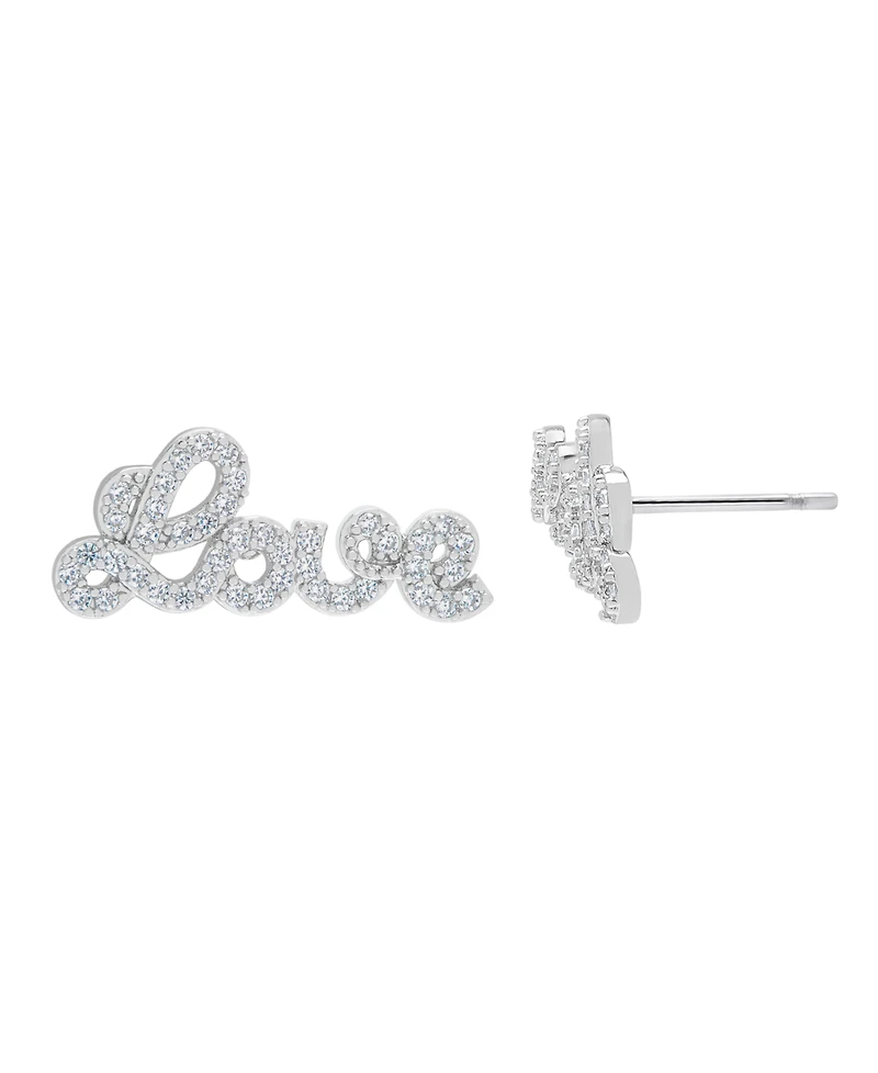 Macy's Silver Plated Brass Cubic Zirconia Script Love Stud Earrings