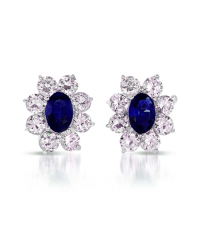 Sterling Silver White Gold Plated Flower Shape Earrings
