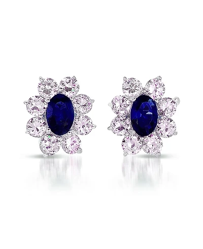 Sterling Silver White Gold Plated Flower Shape Earrings