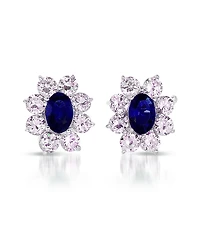 Sterling Silver White Gold Plated Flower Shape Earrings