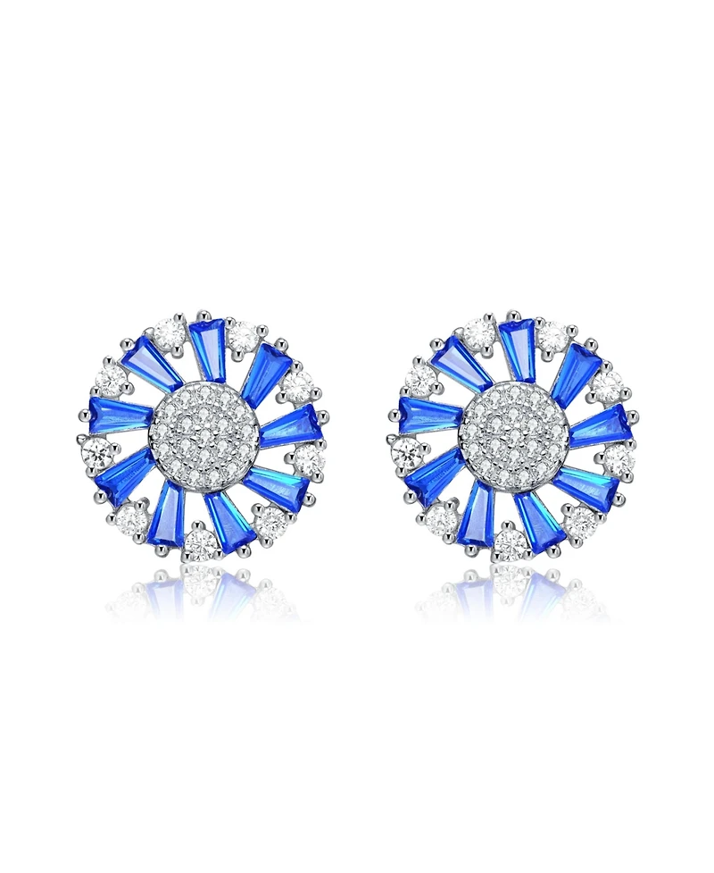 Sterling Silver 14K Gold Plated, 18K Rose White Plated Red Baguette and Clear Round Cubic Zirconia Pear Drop Earrings
