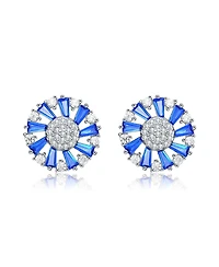 Sterling Silver 14K Gold Plated, 18K Rose White Plated Red Baguette and Clear Round Cubic Zirconia Pear Drop Earrings