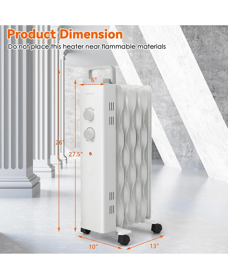 1500W Oil Filled Space Heater Electric Oil Radiant Heater