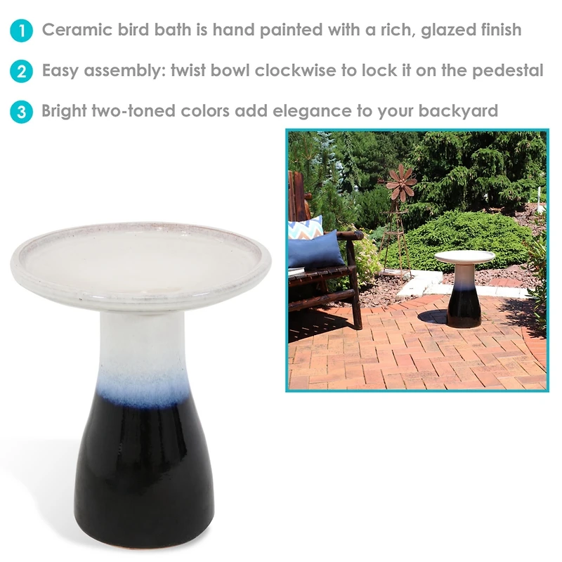21" H Ceramic Bird Bath for Outside - Hand-Painted Outdoor Bird Bath Bowl, Uv/Frost-Resistant Finish - Twilight - Classic Pedestal