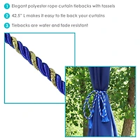 Sunnydaze Decor Indoor and Outdoor Rope Curtain Tiebacks - Blue - Set of 2