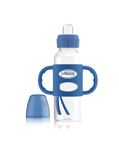 Dr. Browns Baby Narrow Sippy Baby Bottle with 100% Silicone Handles, 8oz, Blue