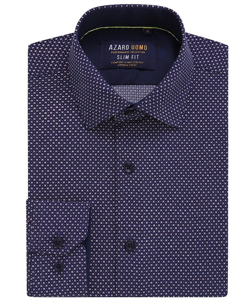 Azaro Uomo Men's Geometric Four-Way Stretch Button Down Shirt
