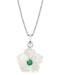 Mother-of-Pearl (18mm) & Emerald (1/3 ct. t.w.) Flower 18" Pendant Necklace in Sterling Silver
