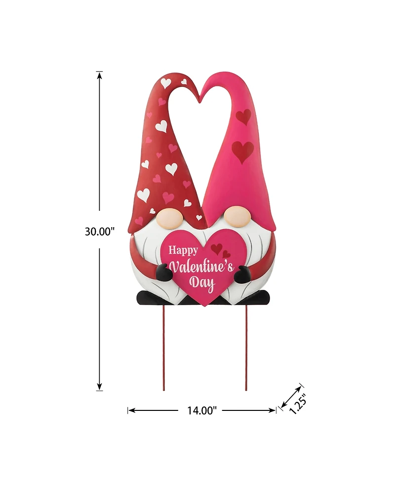 Glitzhome 30" H Valentine's Metal Gnome Couple Yard Stake Knock-Down Three Function